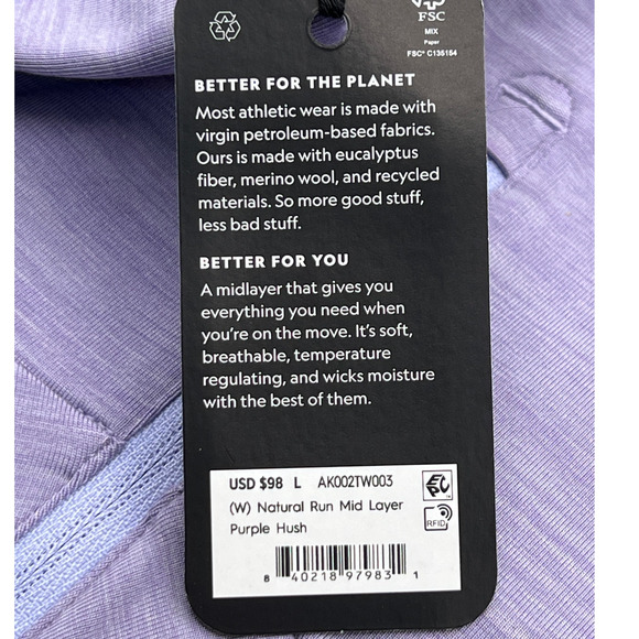 Allbirds Top Wmns Large Quarter Zip Pullover Sweatshirt Mid Layer Run Purple NEW - Picture 11 of 13